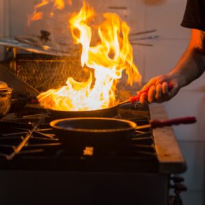 fire on pan