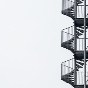 white spiral stairs with white background