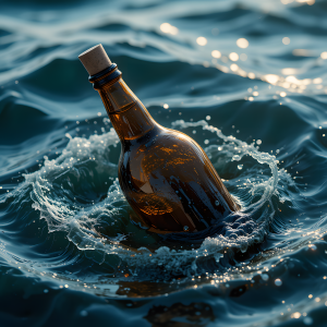ai generated, bottle, glass, message, water, sea, nature, ocean, waves, cork