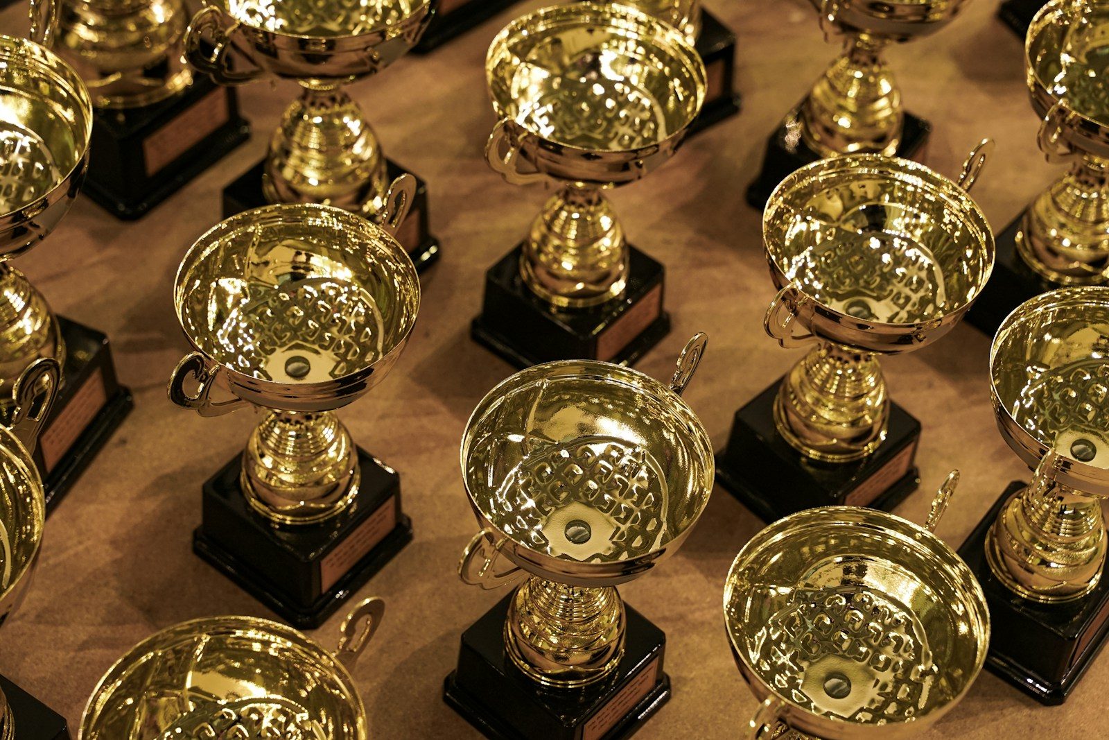 a bunch of trophies sitting on top of a table